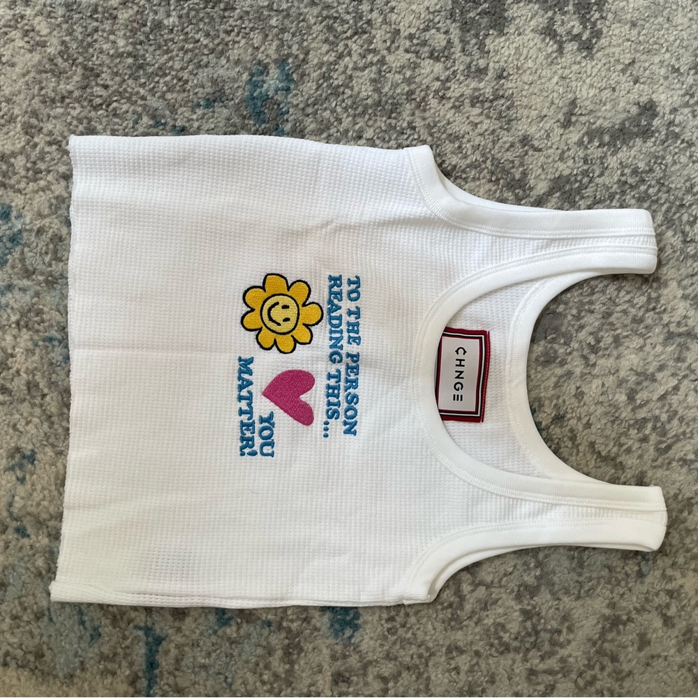 CHNGE White Tank with Cheerful Graphic